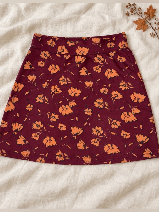 Pact Organic Dresses & Skirts - Pact Floral A-Line Skirt Small Burgundy Orange Organic Cotton Cottagecore Fall S